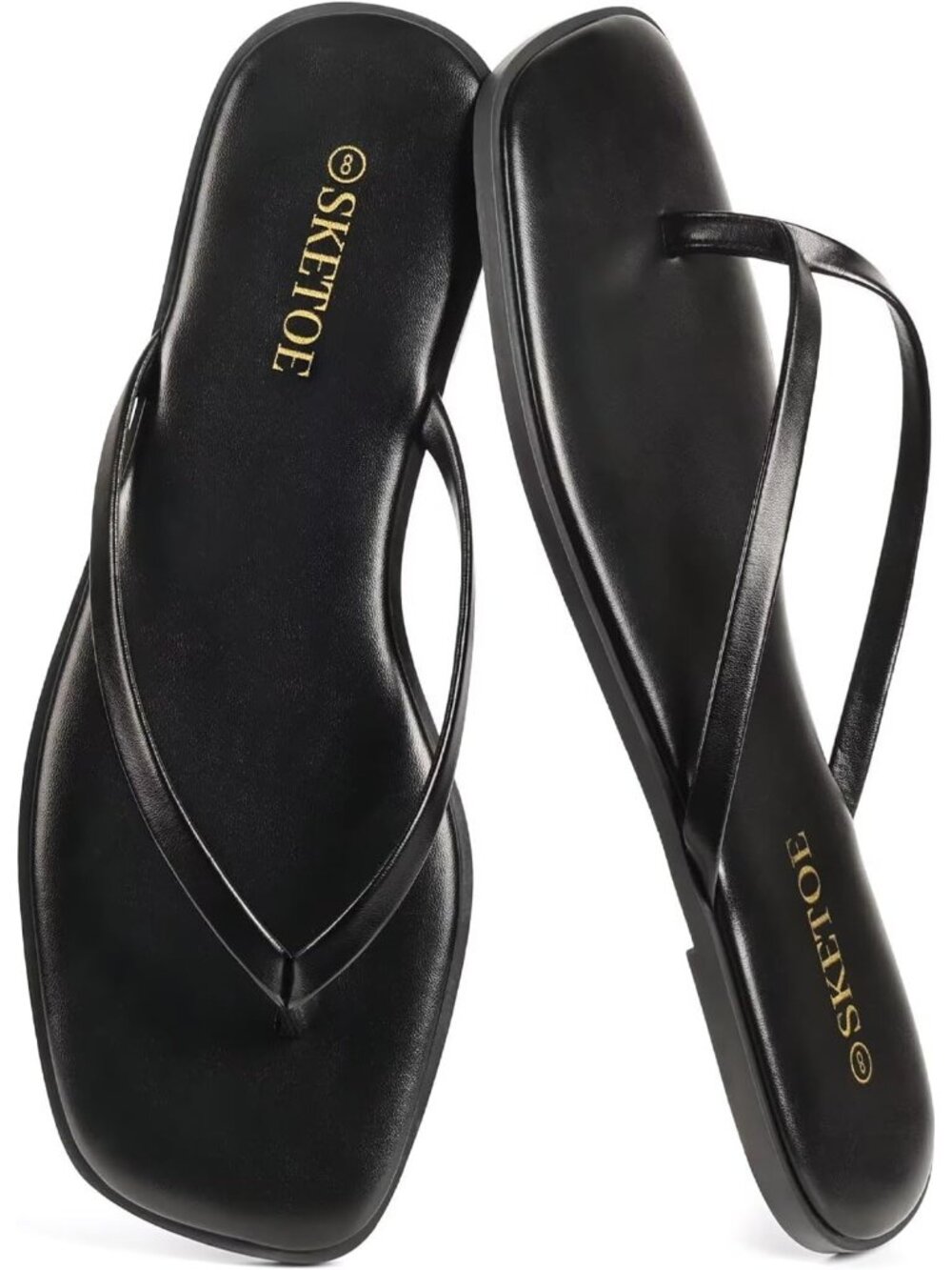 Women's Black Square Toe Lightweight Thong Slide Slip On Flip Flop Sandal Shoes